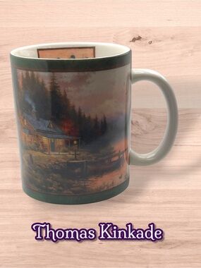 Thomas Kinkade "End of a Perfect Day" Green-Trimmed Cottage Scene Ceramic Mug